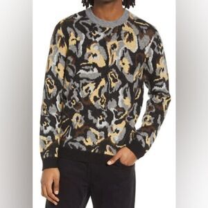 Nordstrom Men’s Open Edit Abstract Soft Fuzzy Black Grey Crewneck Sweater NWT